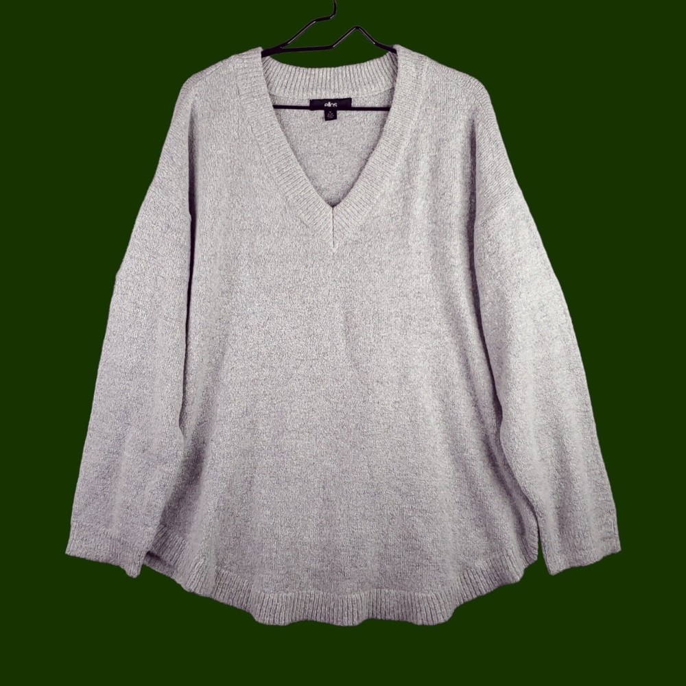 Ellos Sweater Womens 22 24 Plus Gray Wool Blend Pullover V-Neck Slouchy